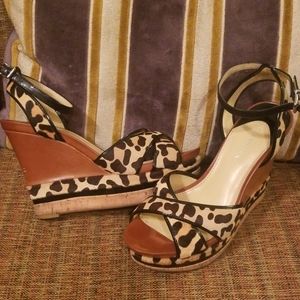 Gianni Bini Leopard Ankle Strap Wedges
